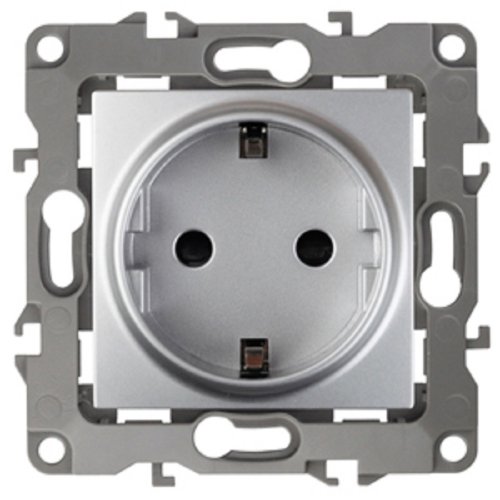 Розетка с заземлением без рамки Эра S12 1-м 16А алюминий фото Розетка с заземлением без рамки Эра S12 1-м 16А алюминий картинка